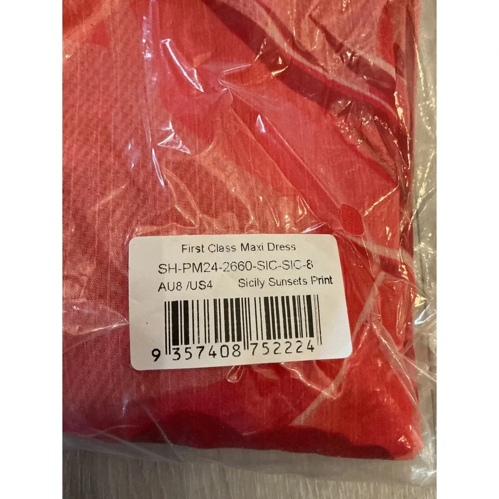 Peppermayo First Class Maxi Dress Sicily Sunsets Red Pink Size 4 New With Tags - Picture 7 of 10